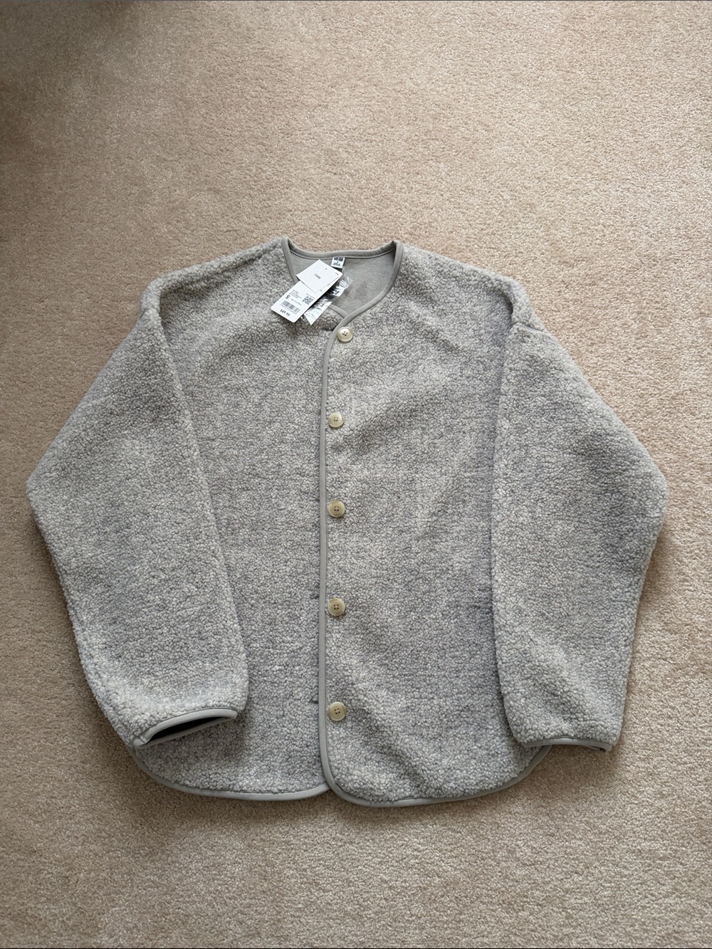 Uniqlo Light Gray Pile Lined Fleece Cardigan